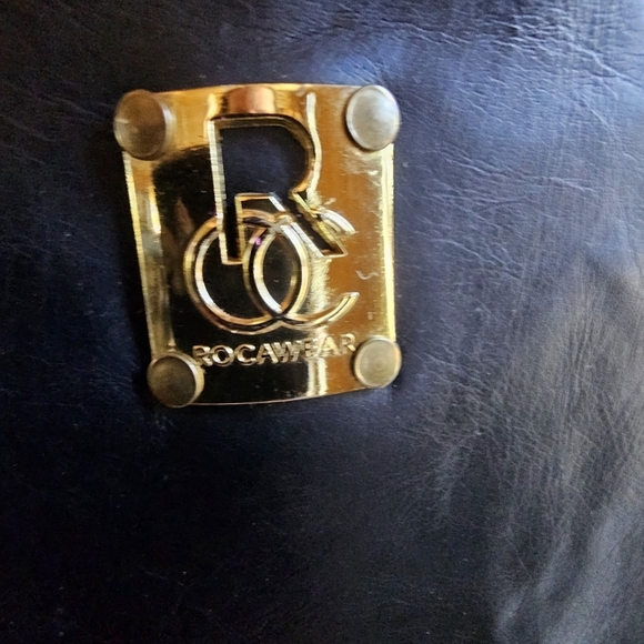 Rocawear Black Leather Jacket Gold Accents Purple Lining - Picture 4 of 16